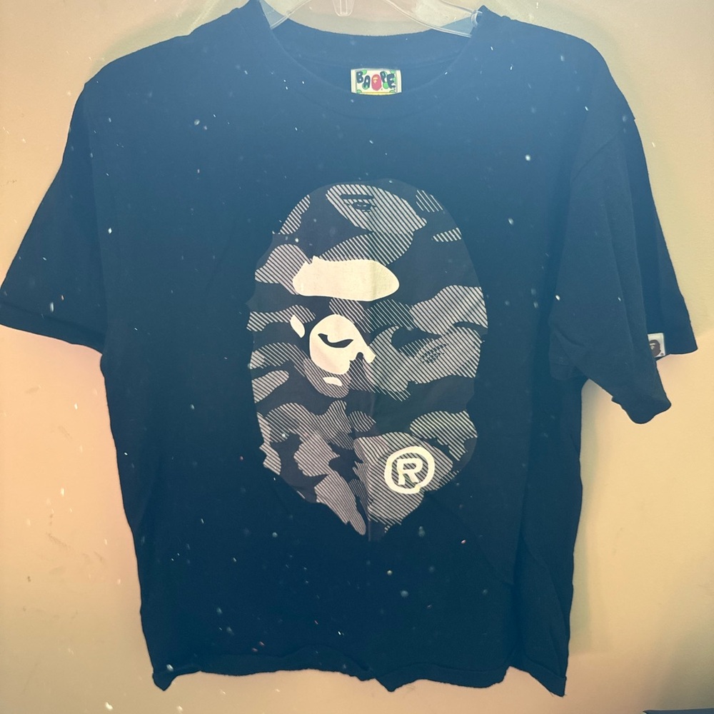 Bape Black and Silver Graphic T-Shirt Large